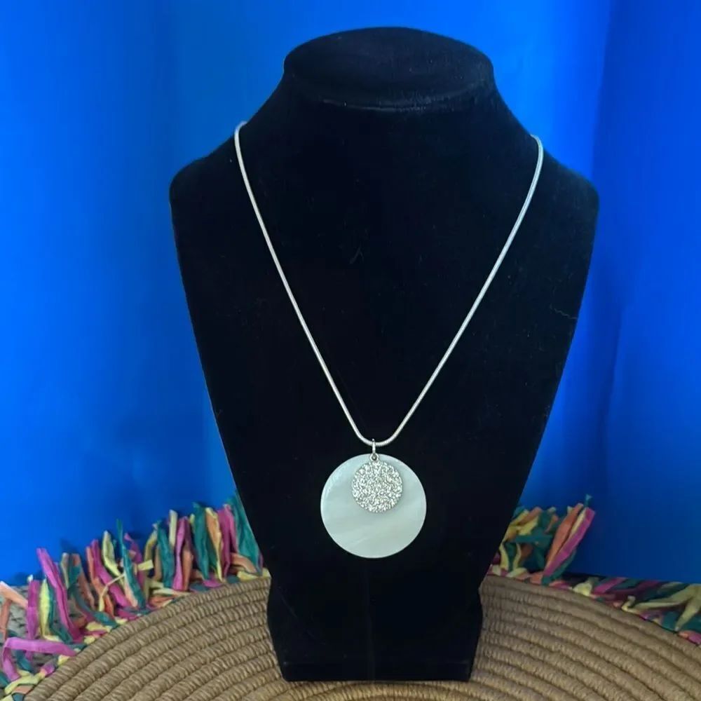 Chico’s Silver Pendant Necklace with Rhinestone Charm
